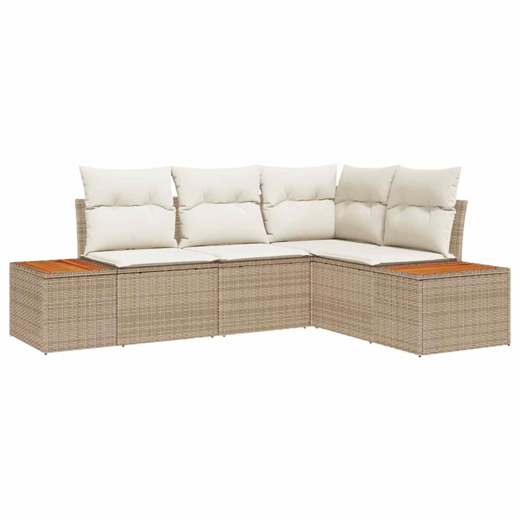 Set da giardino 4 pezzi  con cuscini beige in rattan sintetico e legno di acacia 3356746