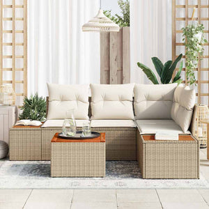Set Giardino 5 Pezzi in Rattan Sintetico con Cuscini Beige in Acacia 3356751