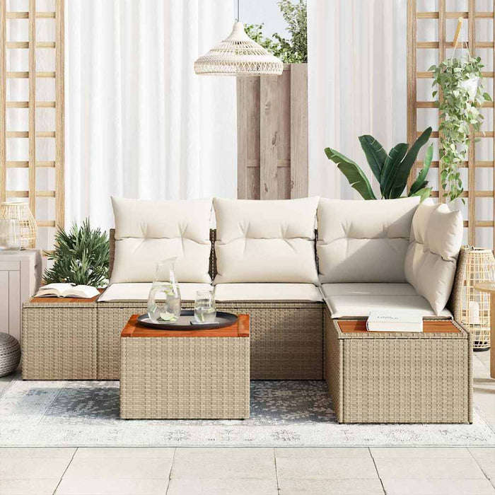 Set Giardino 5 Pezzi in Rattan Sintetico con Cuscini Beige in Acacia 3356751