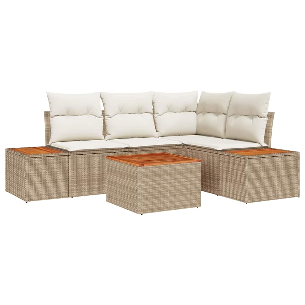 Set Giardino 5 Pezzi in Rattan Sintetico con Cuscini Beige in Acacia 3356751