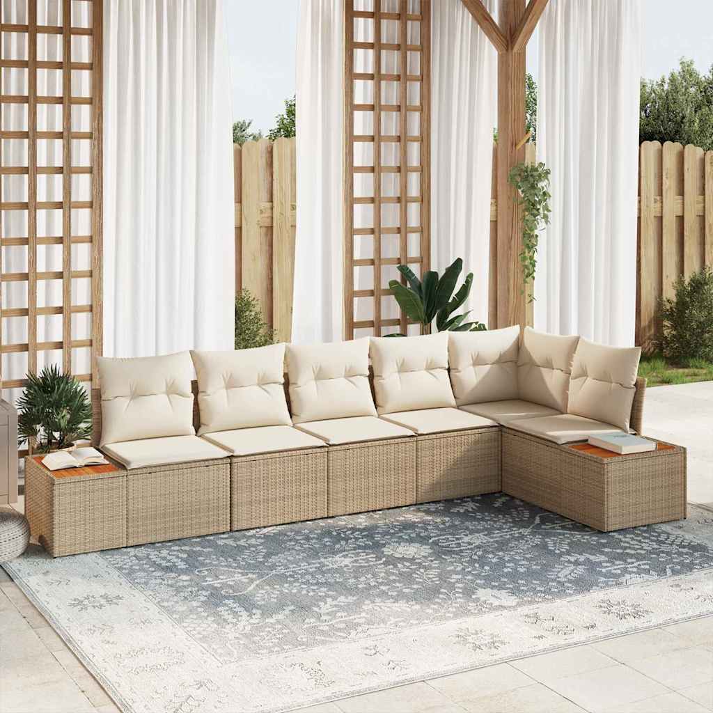 Set da Giardino  in Rattan Polietilene e Acacia da 6 Pezzi con Cuscini Beige 3356766