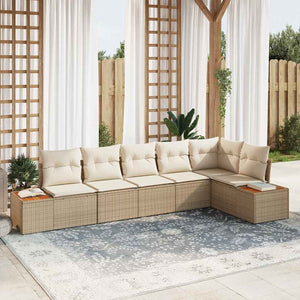 Set da Giardino  in Rattan Polietilene e Acacia da 6 Pezzi con Cuscini Beige 3356766
