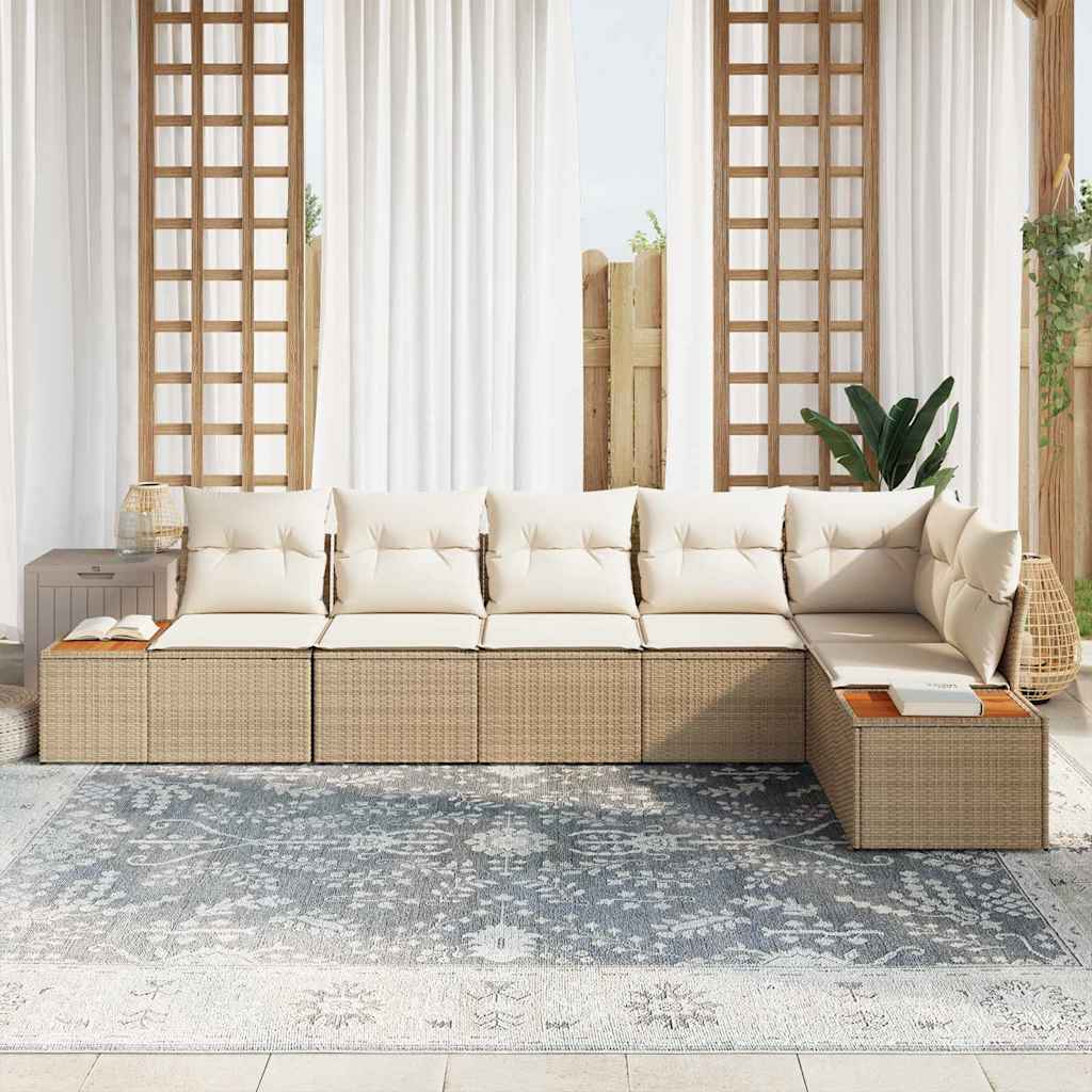 Set da Giardino  in Rattan Polietilene e Acacia da 6 Pezzi con Cuscini Beige 3356766