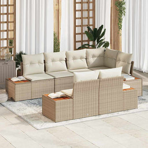 Set di divani da giardino 7 pezzi  con cuscini in rattan sintetico beige e acacia 3356776