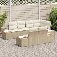 Set di divani da giardino 7 pezzi  con cuscini in rattan sintetico beige e acacia 3356776
