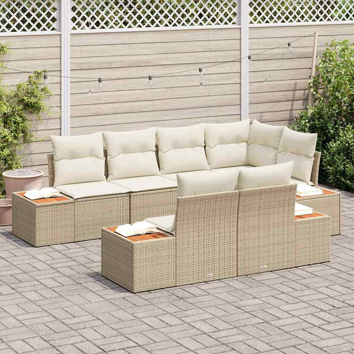 Set di divani da giardino 7 pezzi  con cuscini in rattan sintetico beige e acacia 3356776