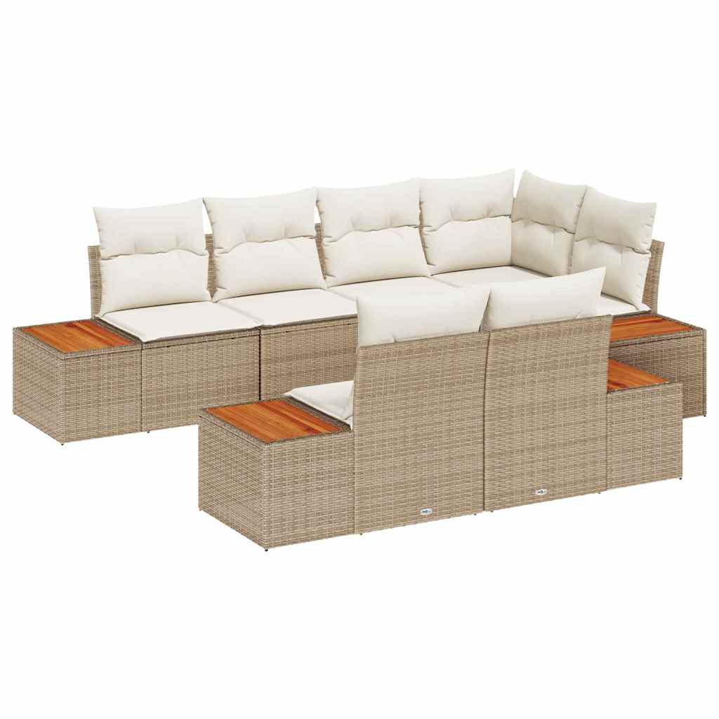 Set di divani da giardino 7 pezzi  con cuscini in rattan sintetico beige e acacia 3356776