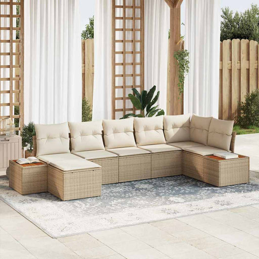 Set di divani da giardino a 7 pezzi di  con cuscini beige in rattan sintetico e acacia. 3356801