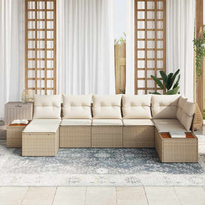 Set di divani da giardino a 7 pezzi di  con cuscini beige in rattan sintetico e acacia. 3356801