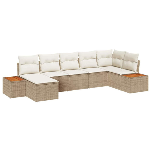 Set di divani da giardino a 7 pezzi di  con cuscini beige in rattan sintetico e acacia. 3356801