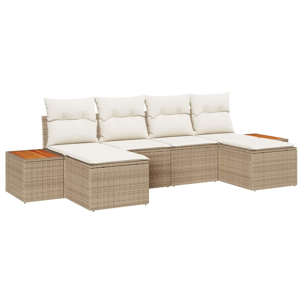 Set di Divani da Giardino a 6 Pezzi con Cuscini Beige in Polyrattan e Acacia 3356811