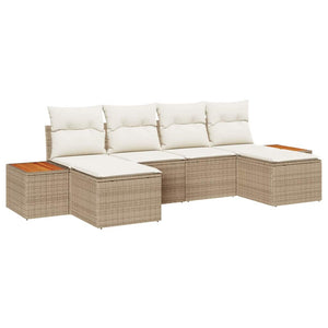 Set di Divani da Giardino a 6 Pezzi con Cuscini Beige in Polyrattan e Acacia 3356811