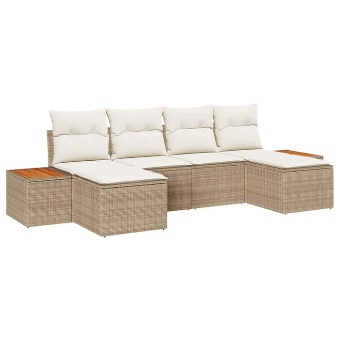 Set di Divani da Giardino a 6 Pezzi con Cuscini Beige in Polyrattan e Acacia 3356811