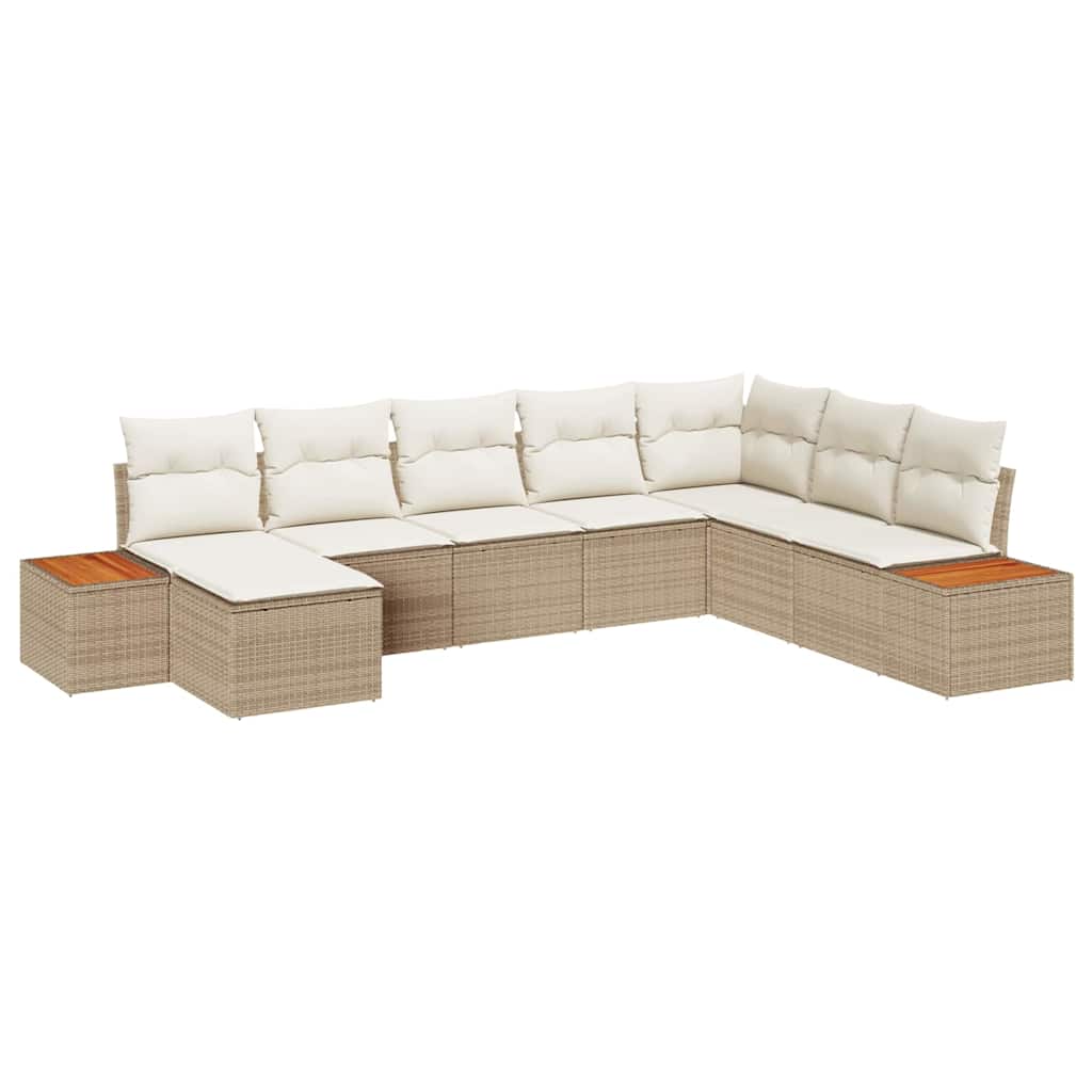 Set di divani da giardino da 8 pezzi con cuscini, rattan beige, acacia 3356816