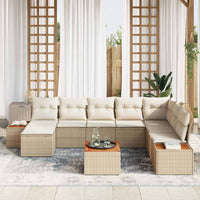 Set di divani da giardino 9 pezzi  con cuscini, rattan sintetico beige e legno di acacia 3356821
