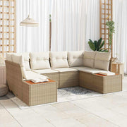 Set di divani da giardino da 6 pezzi  con cuscini in rattan sintetico beige e struttura in acacia. 3356826