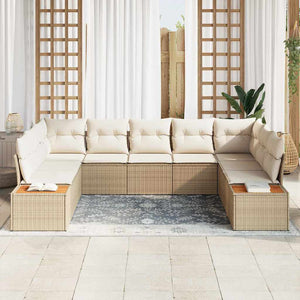 Set di divani da giardino 5 pezzi  con cuscini beige in rattan sintetico e legno di acacia. 3356836