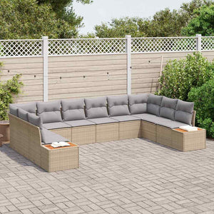 Set da Giardino  a 10 Pezzi con Cuscini Beige Polirattan Acacia 3356845