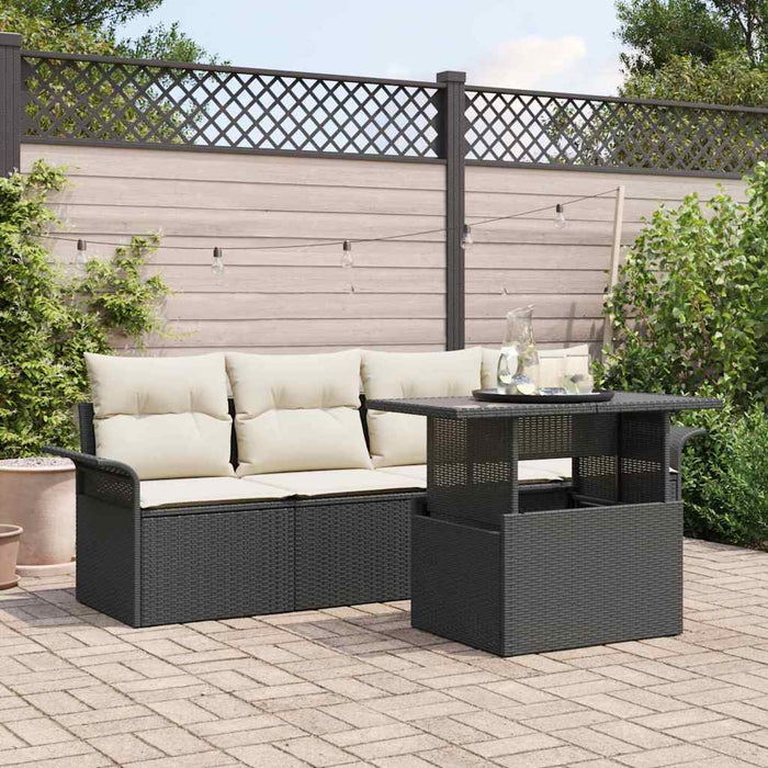Set Divano da Giardino  5 Pezzi con Cuscini Nero Polyrattan 3356920