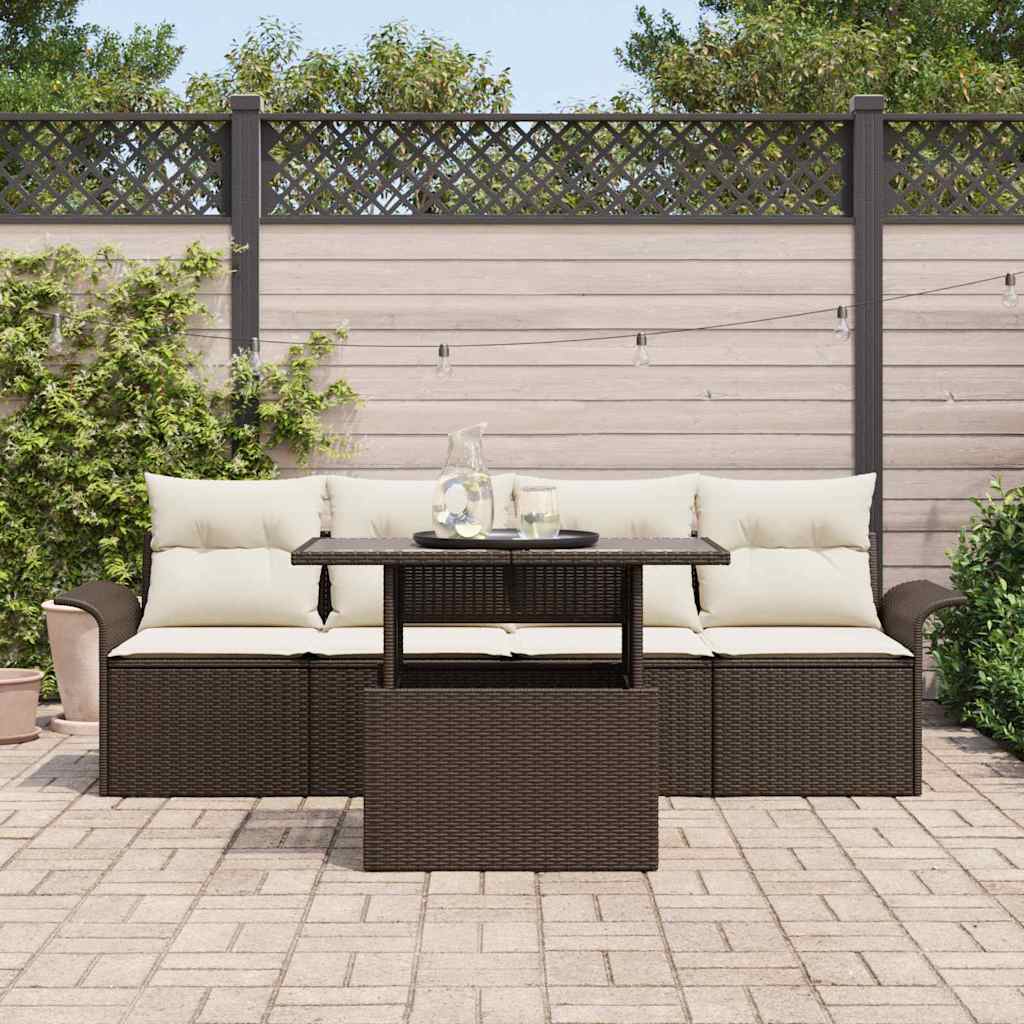 Set Divano da Giardino con cuscino 5 pcs Marrone Poly Rattan 3356921