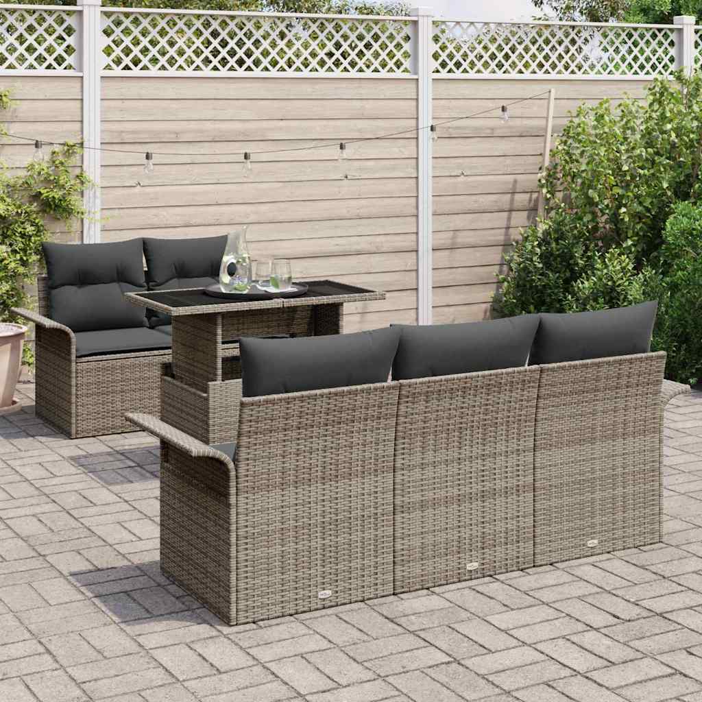 Set di Sofà da Giardino a 6 Pezzi con Cuscini Grigi in Polyrattan 3356932