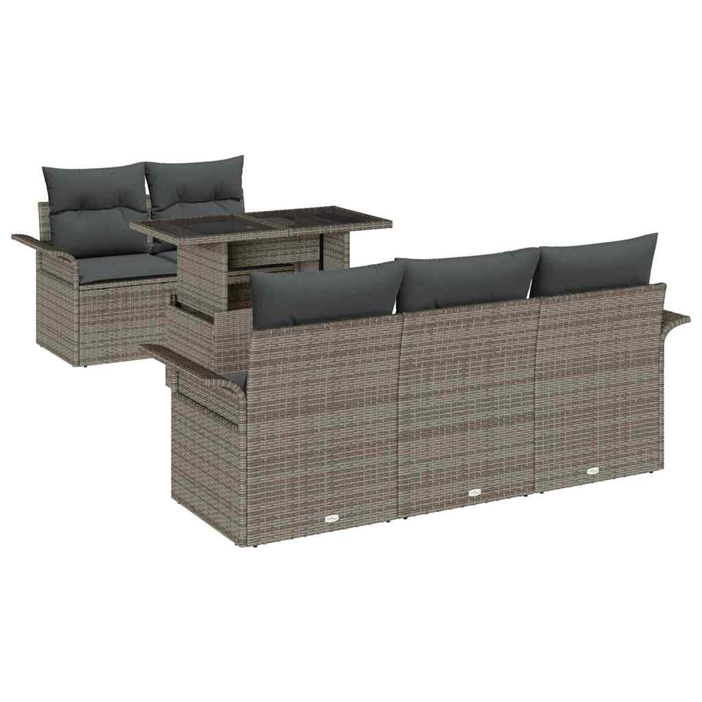 Set di Sofà da Giardino a 6 Pezzi con Cuscini Grigi in Polyrattan 3356932