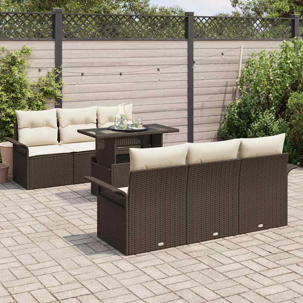 Set di Divani da Giardino  da 7 Pezzi con Cuscini Marrone Rattan Plastico 3356941