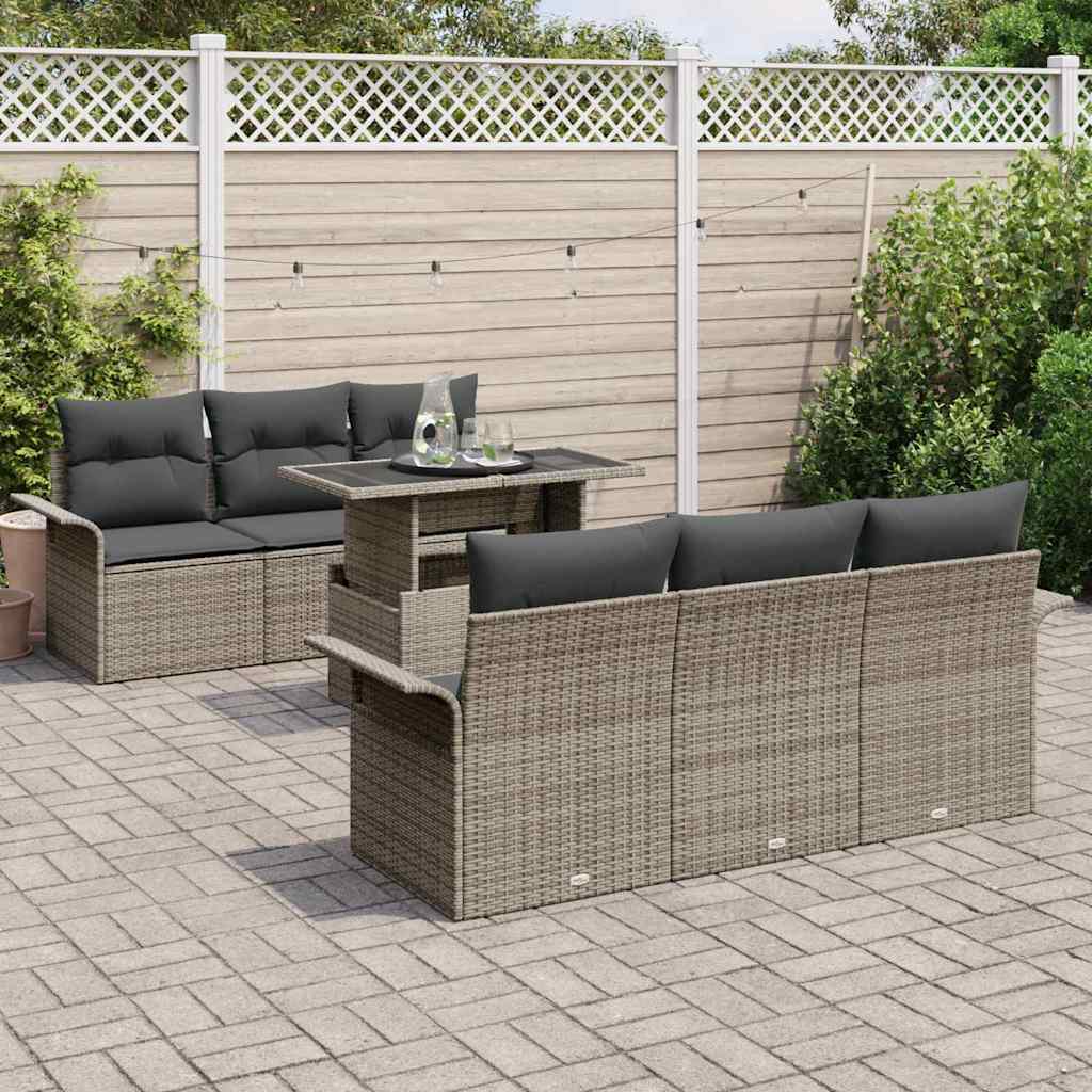 Set di divani da giardino  7 pezzi con cuscini grigi in rattan poly 3356942