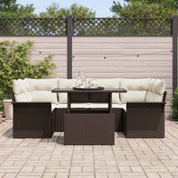 Set Divano Giardino da 7 pezzi con cuscini in Vimini Marrone Poly Rattan 3356951