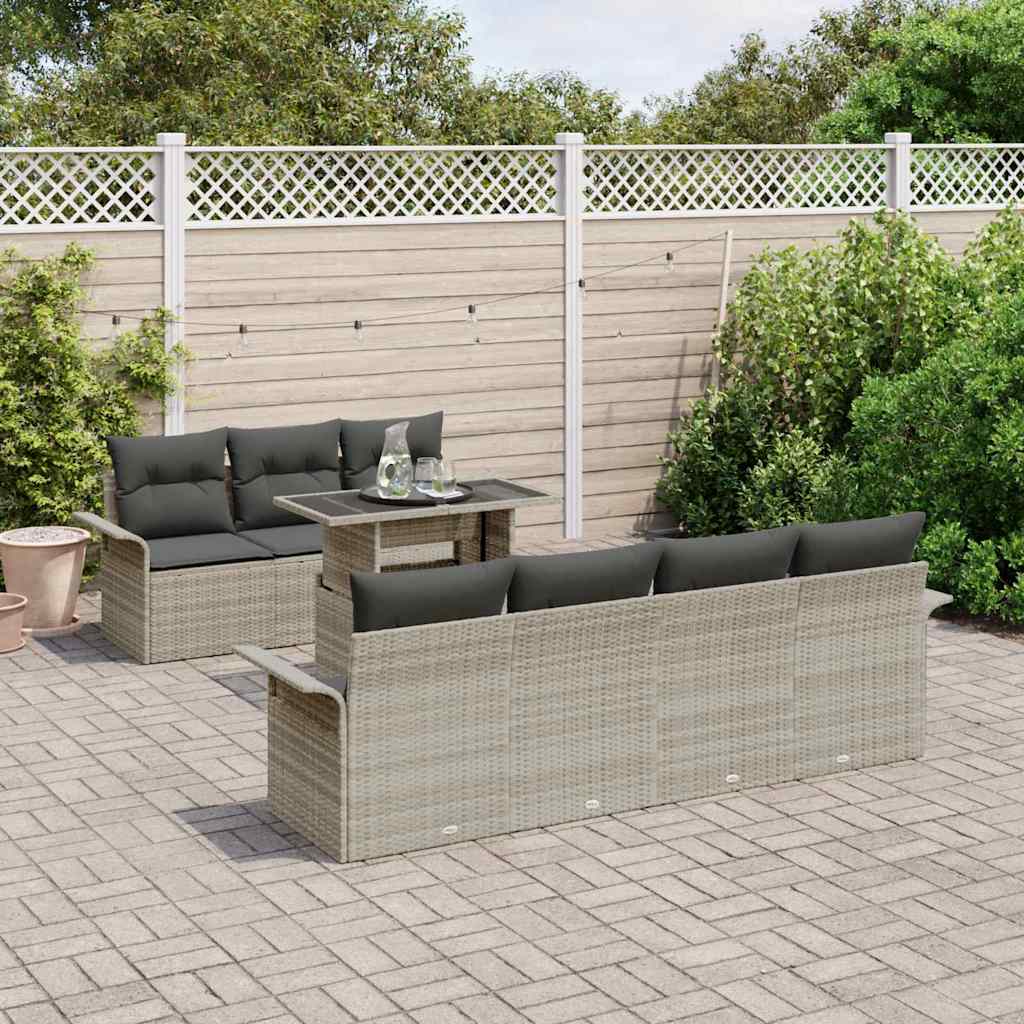 Set Divano da Giardino 8 Pezzi con Cuscini Grigio Chiaro Polirattan 3356965