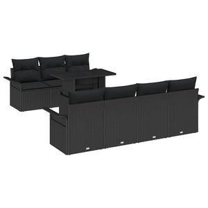 Set di Sofà da Giardino  8 Pezzi con Cuscini Nero Polyrattan 3356966