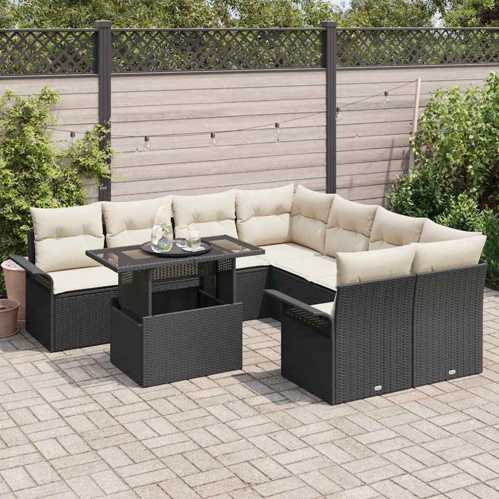 Set giardino 9 pezzi con cuscini - Rattan nero 3356990