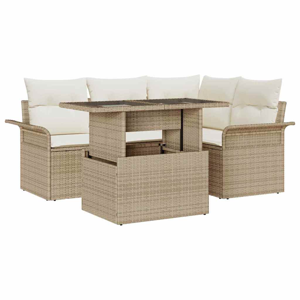 Set Divano da Giardino con cuscino 5 pcs Beige Poly Rattan 3357014