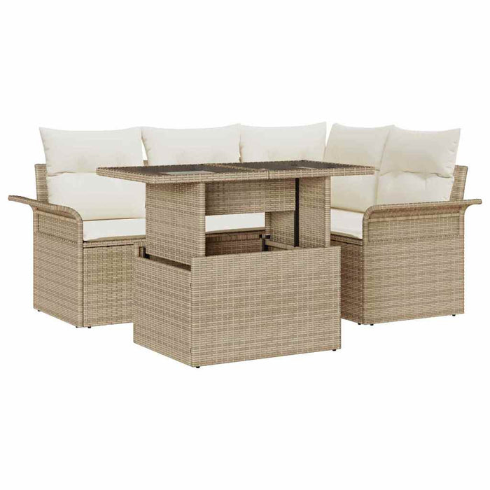 Set Divano da Giardino con cuscino 5 pcs Beige Poly Rattan 3357014