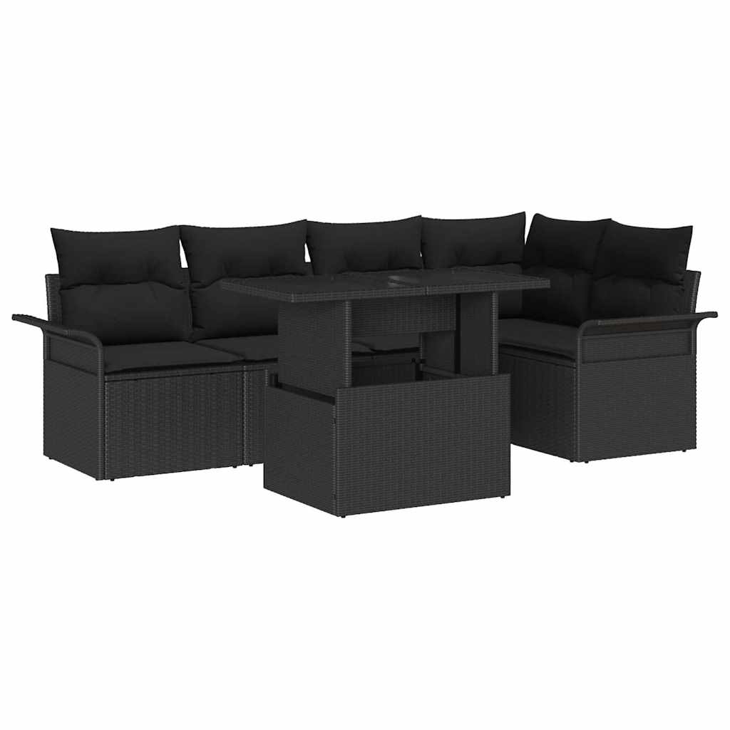 Set di Sofà da Giardino con Cuscini da 6 Pezzi vitaXL Polyrattan Nero 3357026