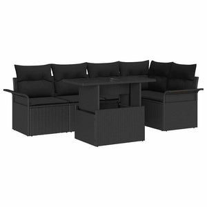 Set di Sofà da Giardino con Cuscini da 6 Pezzi vitaXL Polyrattan Nero 3357026