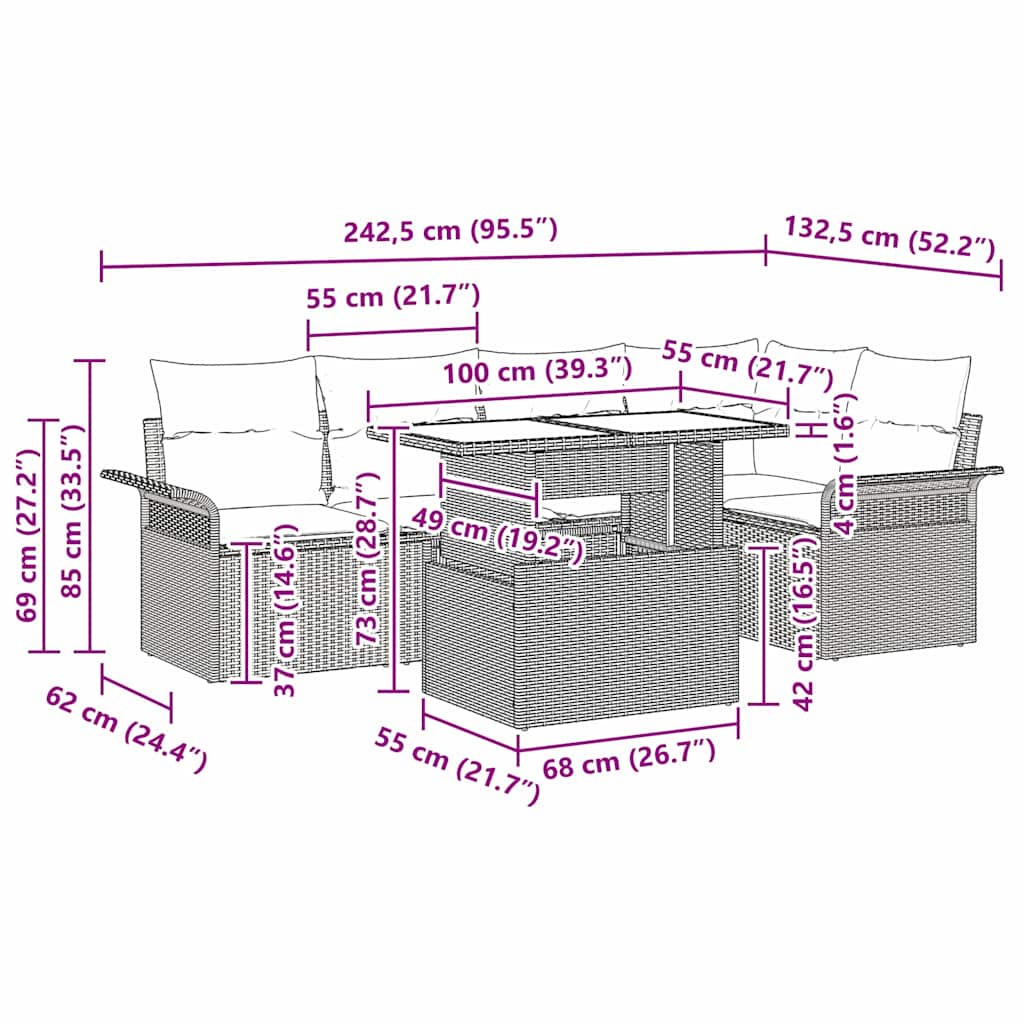 Set di Sofà da Giardino con Cuscini da 6 Pezzi vitaXL Polyrattan Nero 3357026