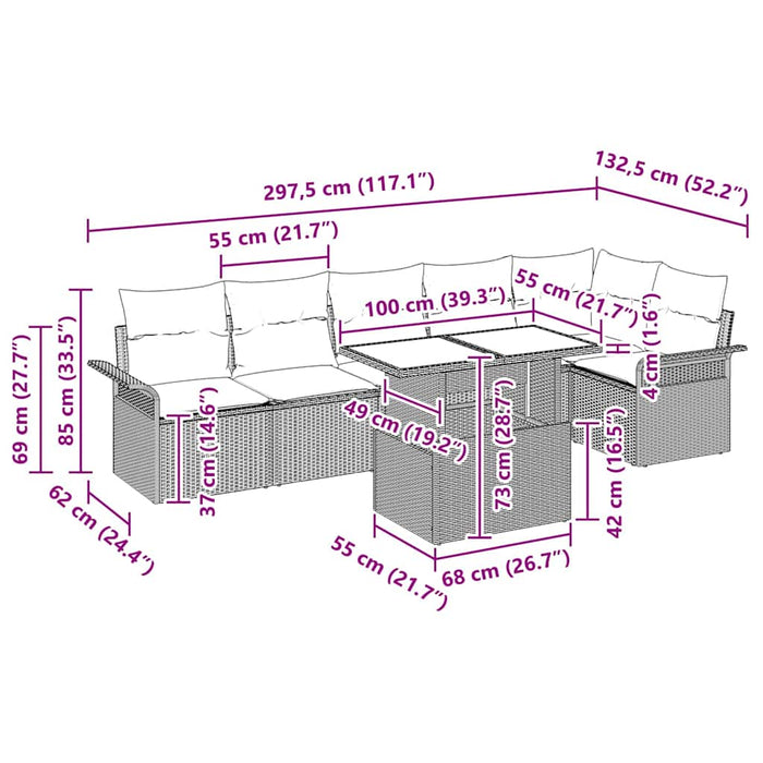 Set di Sofà da Giardino a 7 Pezzi con Cuscini Nero Rattan Policarbonato 3357030