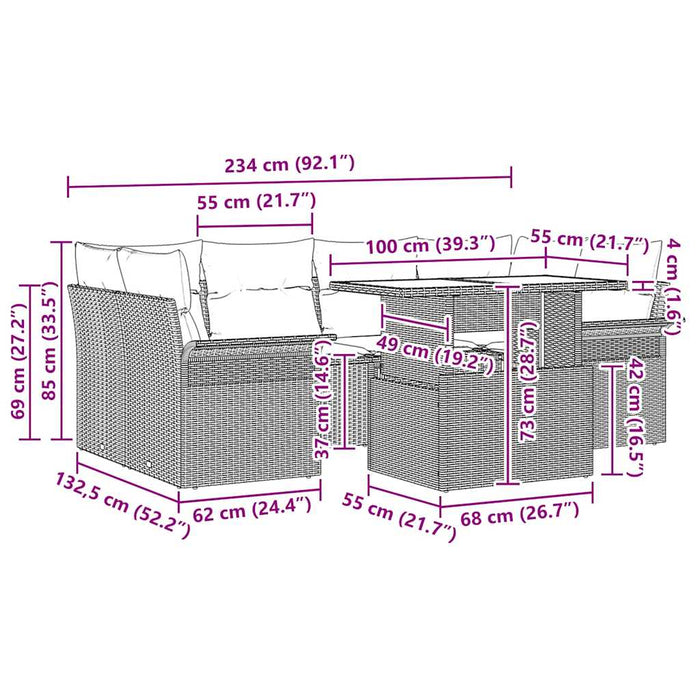 Set Divano da Giardino con cuscino 7 pcs Beige Poly Rattan 3357034
