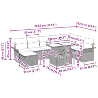Set di Sofà Giardino  9 pezzi con Cuscini Marrone Polyrattan 3357071