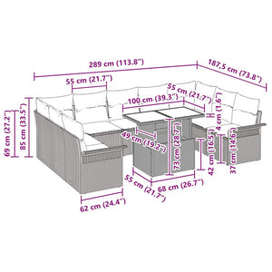 Set di Sofà da Giardino a 10 Pezzi con Cuscini Beige Polyrattan 3357084