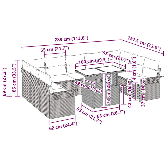 Set di Sofà da Giardino a 10 Pezzi con Cuscini Beige Polyrattan 3357084