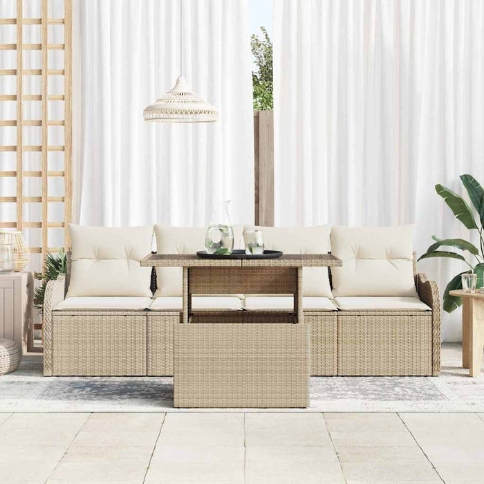 Set Divano 5 Pezzi da Giardino con Cuscini Beige Polyrattan 3357104