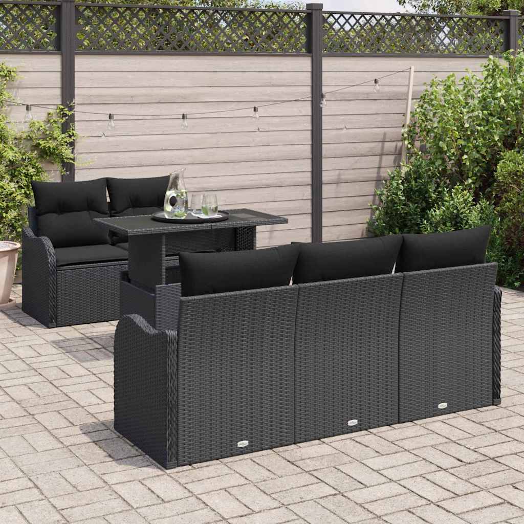 Set Divani Giardino  6 Pezzi con Cuscini Nero Poly Rattan 3357116