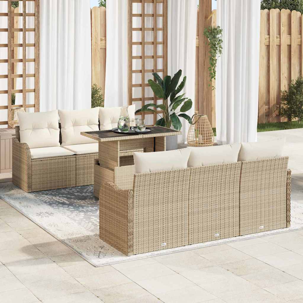 Set Divano da Giardino 7 Pezzi con Cuscini Beige in Polyrattan 3357124