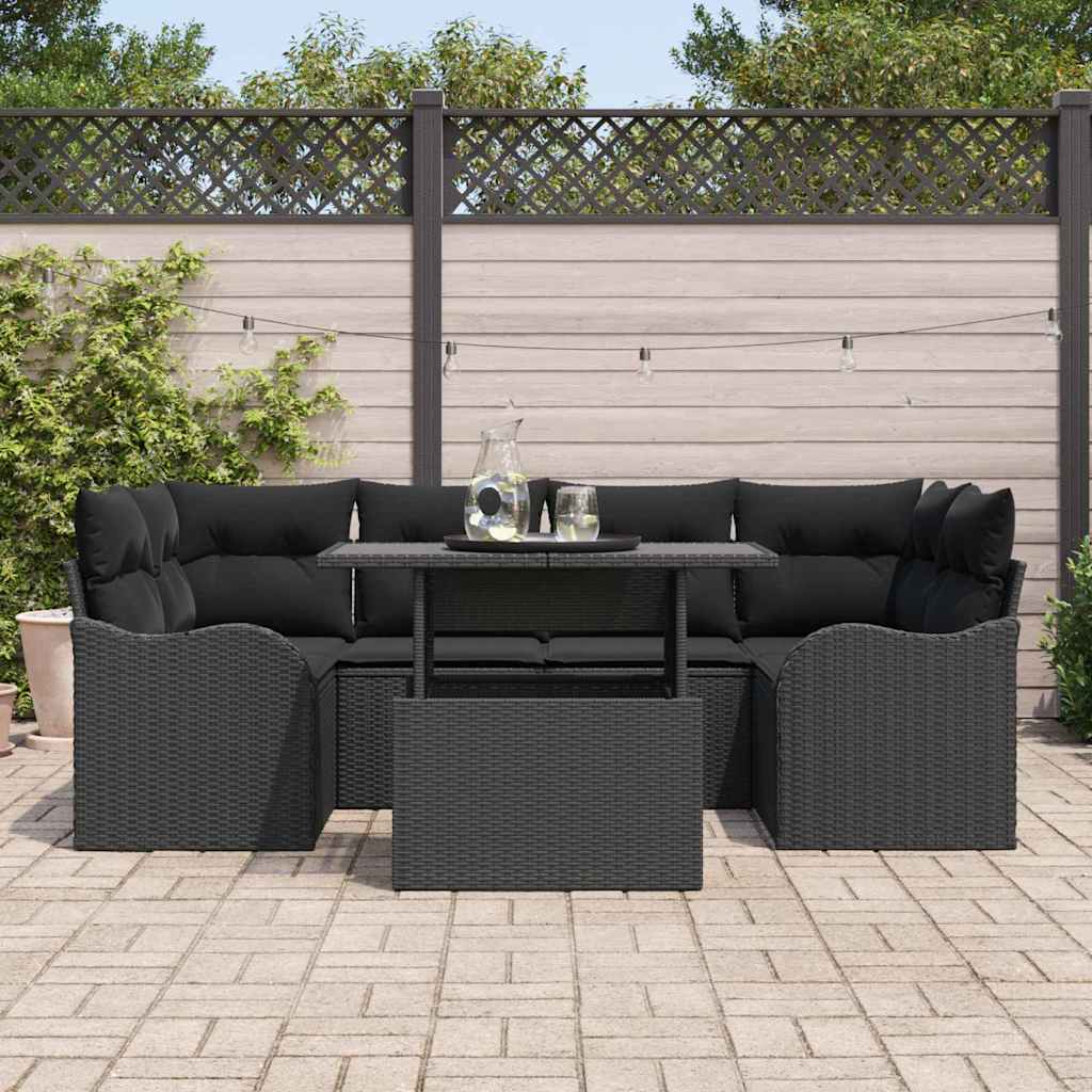 Set Divano da Giardino 7 pcs Nero Rattan in Polipropilene 3357136