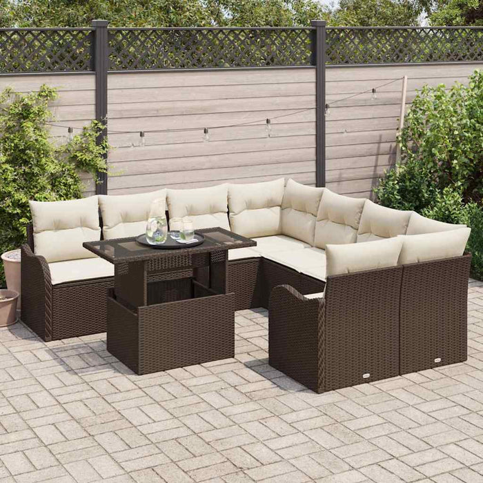 Set Divano da Giardino 9 pcs Marrone Rattan in Polipropilene 3357171