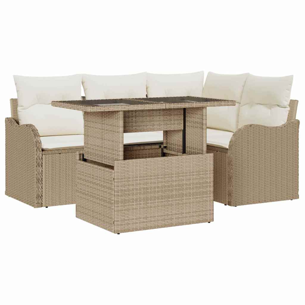 Set Divano Giardino a 5 Pezzi con Cuscini Beige in Polyrattan 3357194