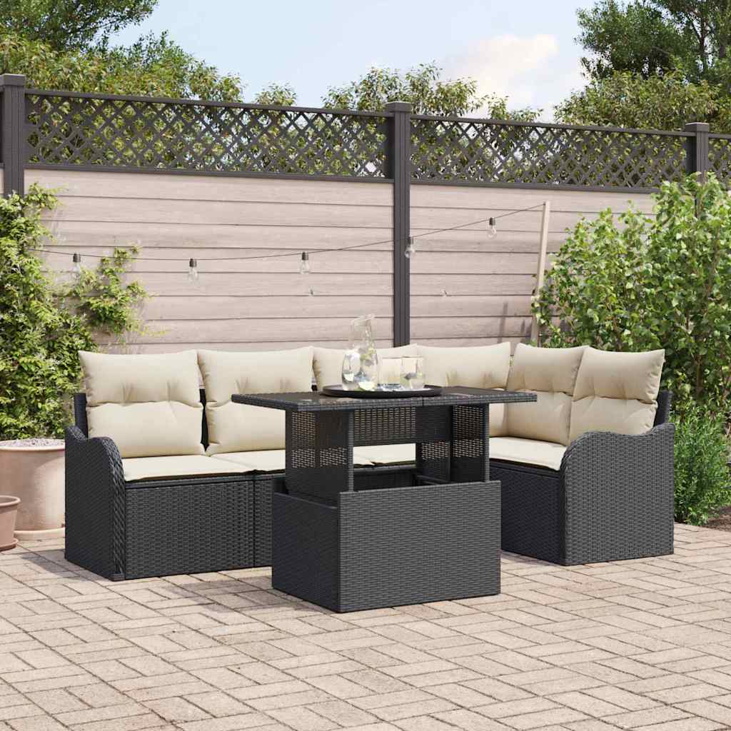 vidaXL Set Divano da Giardino 6 pcs Nero 100 x 55 x 73 cm Poly Rattan