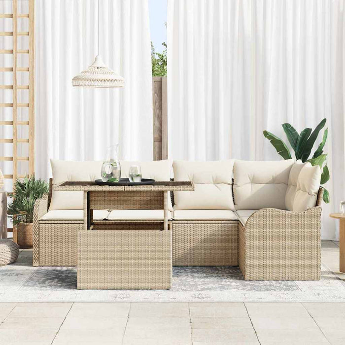 Set di Divani da Giardino  6 Pezzi con Cuscini Rattan Sintetico Beige 3357204